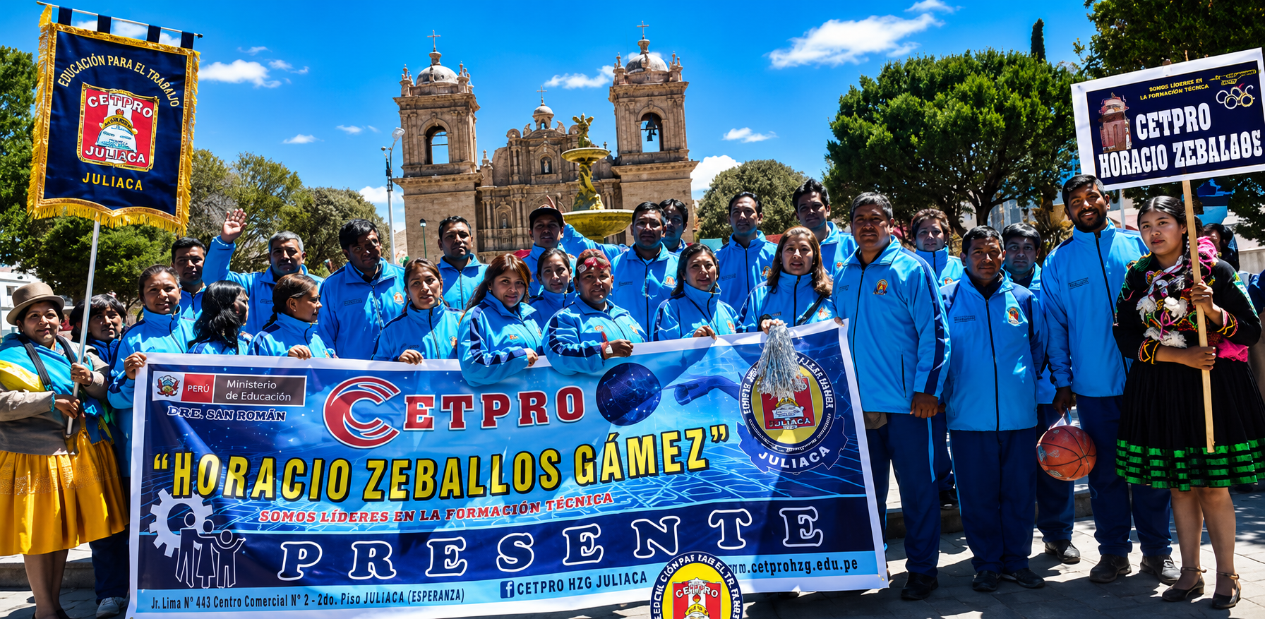 Personal docente del CETPRO Horacio Zeballos Gámez en la Plaza Mayor de Juliaca